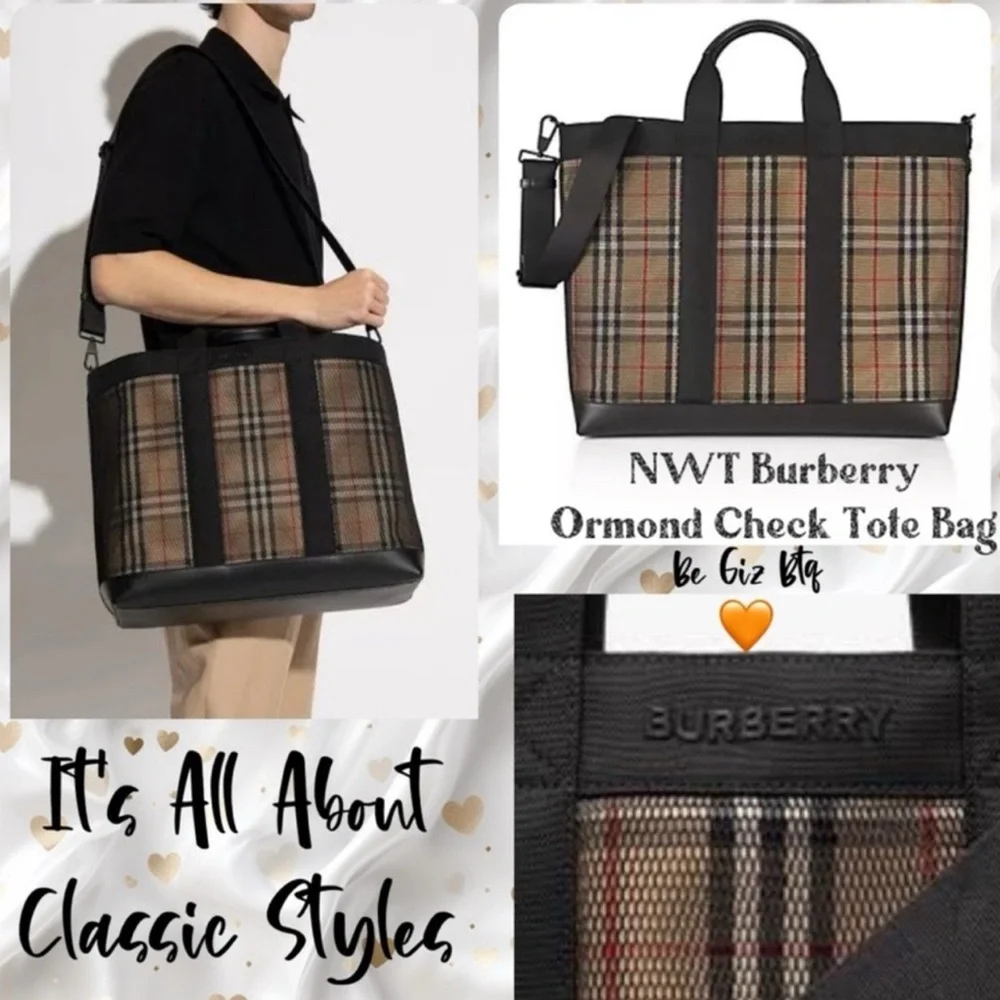 🔥🔥NWT Authentic Burberry Ormond Check Tote Archive Beige Travel Bag